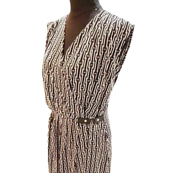 MICHAEL KORS Black & White Printed Faux Wrap Dress w/Side Buckle ( P/M) NWT $120 - Picture 2 of 7
